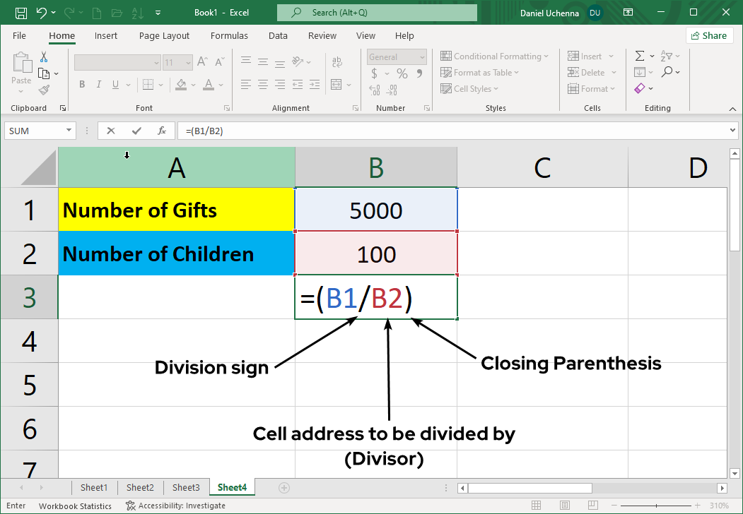 division-in-excel